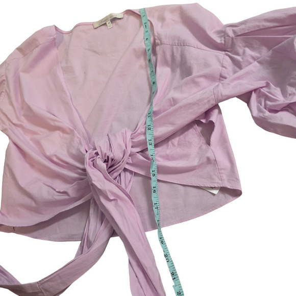 Lovers and Friends M Revolve Bow Blouse Pink True Wrap Ruched Sleeves - Picture 6 of 6